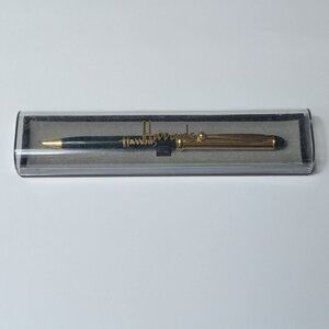 Vintage Harrods Green & Gold Ball Point Pen in Original Case